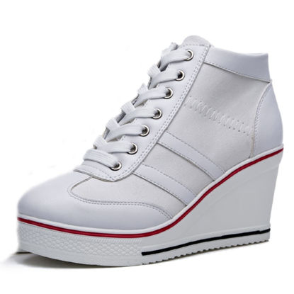 Picture of ALLINNINE Women's Fashion Sneakers Slip On Walking Shoes High Heeled Casual Elevator Shoes Height Increasing 3.15 inches Dressy Sandals - Size: 9.5