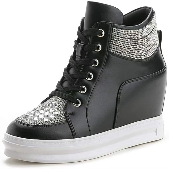 Picture of Ckrola Womens Fashion Platform Shoes Rhinestone Hidden Wedge Heel High Top Sneakers for Women Platform Boots Working Shoes Women - Size: 7.5