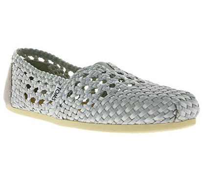 Picture of TOMS Womens Woven Classics Slip On Alpargata Flat Shoes, Silver Satin, US 5 - Size: 5