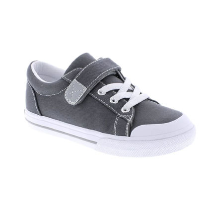 Picture of FOOTMATES Jordan Strap Canvas Flats Boys and Girls Shoes - Tennis Sneakers with Wide Toe Box, Custom-Fit Insoles, Vulcanized Outsoles - Gray, 7 Toddler (1-4 Years) - Size: 7 Toddler
