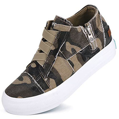Picture of JENN ARDOR Women Platform Sneakers Hidden Wedge Canvas Shoes Fashion Walking Slip On Sneaker Non Slip with Zipper Camo - Size: 9.5