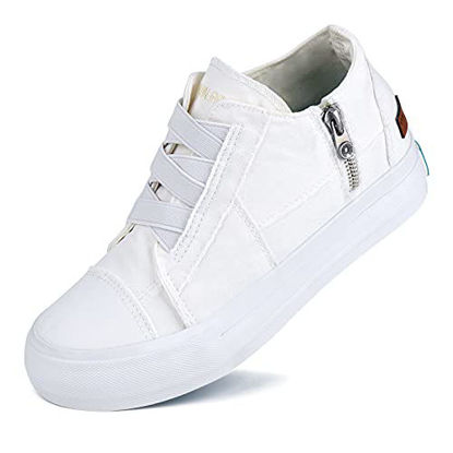 Picture of JENN ARDOR Women Platform Sneakers Hidden Wedge Canvas Shoes Fashion Walking Slip On Sneaker Non Slip with Zipper White - Size: 10