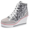 Picture of ALLINNINE Women's Sneaker Shoes High Heel Fashionable Canvas Shoes High Tube Lace Up Wedge Edge Zipper Slope Angle Shoes Size 4-11 (Sequins Grey, 9.5) - Size: 9.5