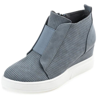 Picture of Journee Collection Womens Clara Comfort Wedge Heel Sneakers with Round-Toe and Perforated Details, Blue, 12 - Size: 12