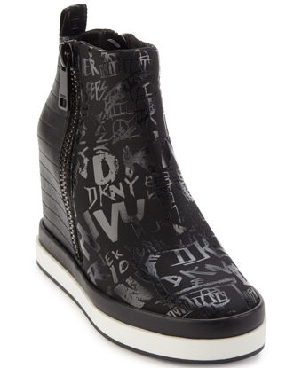 Picture of DKNY Women's High Top Slip on Wedge Sneaker, Black/Shiny Black Samar, 7 - Size: 7