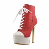 Picture of Richealnana Women's Platform Ankle High Heels Canvas Lace Up Stiletto Round Toe Casual Sneaker Boots Red Size 8 - Size: 8