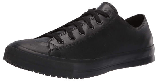 Picture of Shoes for Crews Delray Unisex Slip Resistant Work Sneaker, Leather, Men's Size 3.5, Women's Size 5 Black - Size: 5 Women/3.5 Men