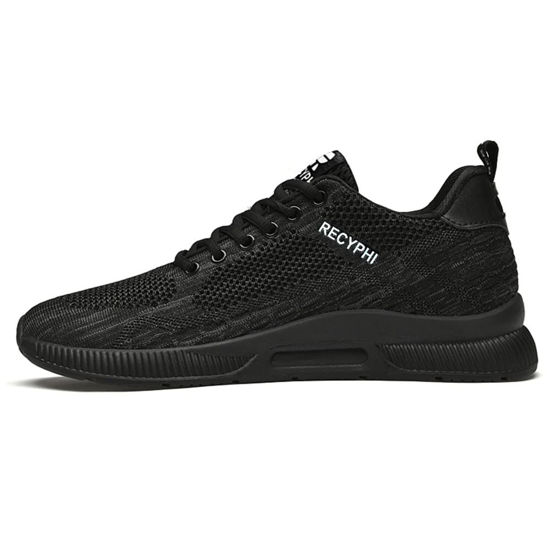 Picture of Men's Invisible Height Increasing Shoes Elevator Sneakers Breathable Knitted Hidden Heel Fashion Sneakers 2.4'' Taller, All-Black, 7.5 - Size: 7.5