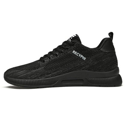 Picture of Men's Invisible Height Increasing Shoes Elevator Sneakers Breathable Knitted Hidden Heel Fashion Sneakers 2.4'' Taller, All-Black, 9.5 - Size: 9.5