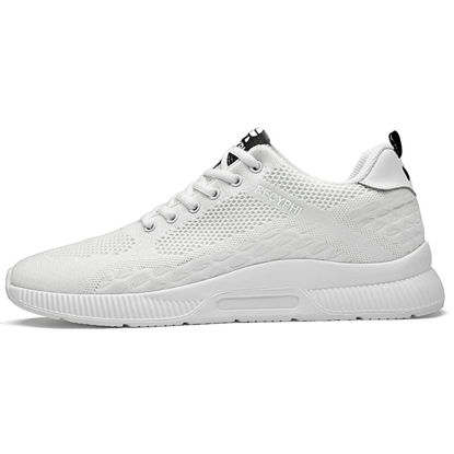 Picture of Recyphi Men's Invisible Height Increasing Shoes Elevator Sneakers Breathable Knitted Hidden Heel Fashion Sneakers 2.4'' Taller, All-White, 8.5 - Size: 8.5