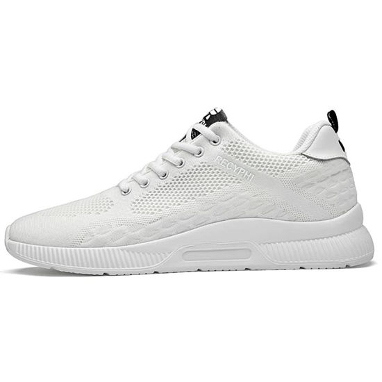Picture of Recyphi Men's Invisible Height Increasing Shoes Elevator Sneakers Breathable Knitted Hidden Heel Fashion Sneakers 2.4'' Taller, All-White, 8.5 - Size: 8.5
