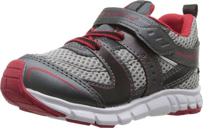 Picture of TSUKIHOSHI 3580 Velocity Strap-Closure Machine-Washable Child Sneaker Shoe with Wide Toe Box and Slip-Resistant, Non-Marking Outsole - Graphite/Red, 12 Little Kid (4-8 Years) - Size: 12 Little Kid