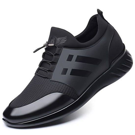 Picture of Recyphi Men's Invisible Height Increasing Elevator Leather Shoes Mesh Slip On Fashion Sneakers Hidden Heel Trainers 2.36 Inches Taller, 2.36'' Taller-black, 10.5 - Size: 10.5