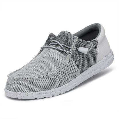 Picture of Hey Dude Men's Wally Tri Stone White Size 9| Men's Loafers | Men's Slip On Shoes | Comfortable & Light-Weight - Size: 9