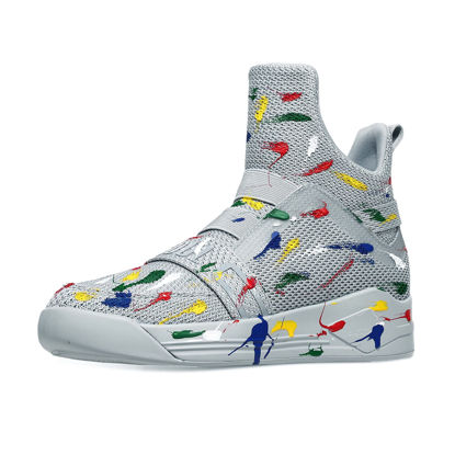 Picture of Soulsfeng Gray High Top Sneakers for Men 7 Fashion Skateboard Shoe Breathable Mesh Colorful Spray Stylish Basketball Walking Shoes - Size: 7
