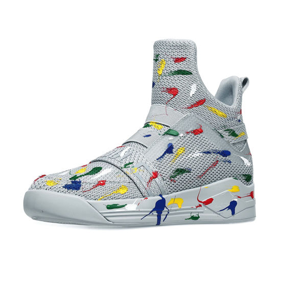 Picture of Soulsfeng Gray High Top Sneakers for Men 7 Fashion Skateboard Shoe Breathable Mesh Colorful Spray Stylish Basketball Walking Shoes - Size: 7