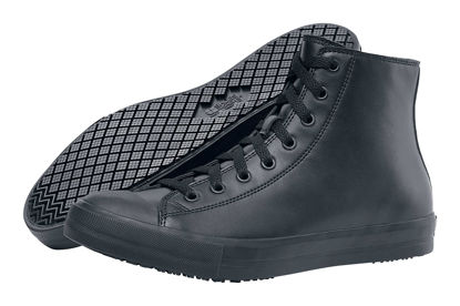 Picture of Shoes for Crews Pembroke, Men's, Women's, Unisex, Slip Resistant, High Top Work Sneakers, Leather, Men's Size 4, Women's Size 5.5 Black - Size: 5.5 Women/4 Men