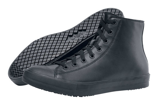 Picture of Shoes for Crews Pembroke, Men's, Women's, Unisex, Slip Resistant, High Top Work Sneakers, Leather, Men's Size 4, Women's Size 5.5 Black - Size: 5.5 Women/4 Men