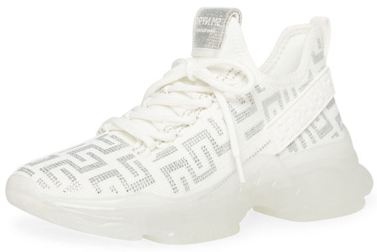 Picture of Steve Madden Maxima Sneakers Women Lace Up Rhinestone Chunky Low Top Knit Runner (White/Silver, 6) - Size: 6