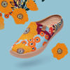Picture of UIN Women's Slipper Fashion Canvas Comfort Travel Art Painted Shoes Wide Toe Casual Household Slip On Mules Marigolds (7.5) - Size: 7.5