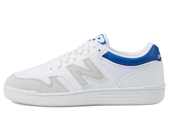 Picture of New Balance Unisex-Adult BB480 V1 Sneaker, White/Atlantic Blue, 7 - Size: 8.5 Wide Women/7 Men
