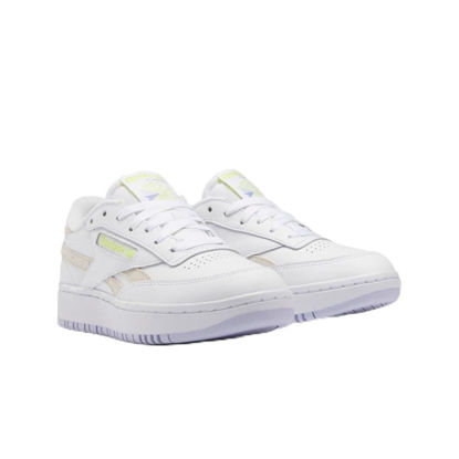 Picture of Reebok Women's Club C Double Sneaker, White/Lucid Lilac/Solar Acid Yellow, 5 - Size: 5