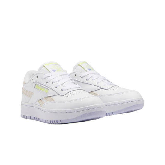 Picture of Reebok Women's Club C Double Sneaker, White/Lucid Lilac/Solar Acid Yellow, 5 - Size: 5