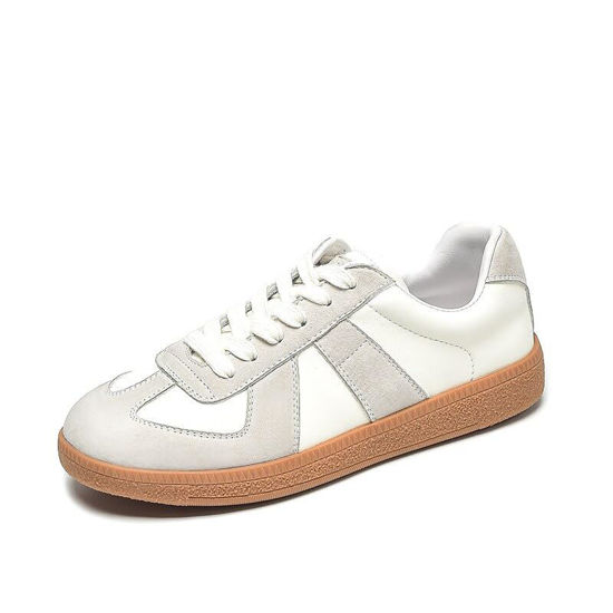 Picture of BEAU TODAY Retro Sneakers for Women,Casual Fashion Lace Up Sneaker,Comfortable Classic Leather Vintage Walking Shoes Beige-Grey US 6.5 - Size: 6.5