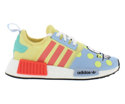 Picture of adidas NMD_R1 GS Boys Shoes Size 5.5, Color: Sand/Bright Coral/Clear Sky-Yellow - Size: 5.5 Big Kid