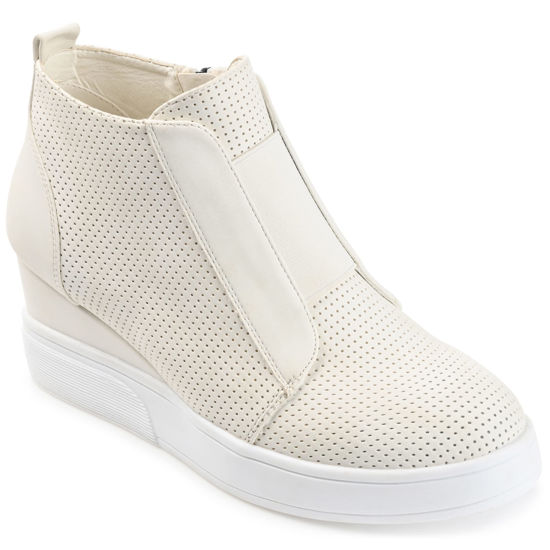 Picture of Journee Collection Womens Clara Round Toe Inside Zip Wedge Sneakers Bone 7.5 Medium Womens US - Size: 7.5
