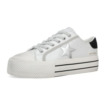 Picture of VINTAGE HAVANA Womens Amaze Metallic Lace Up Sneakers Shoes Casual - Silver - Size 11 B - Size: 11