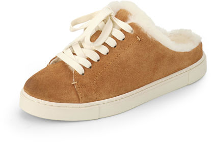 Picture of Frye Ivy Shearling Low Lace Shoes for Women Crafted from Brush-Off Leather with Molded Footbeds, Flexible Rubber Cupsoles, and Trimmed with Shearling - ¾” Outsole, Brown - 8.5M - Size: 8.5