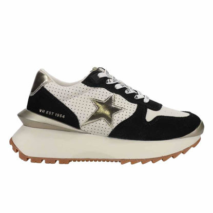 Picture of VINTAGE HAVANA Womens Major Perforated Platform Sneakers Shoes Casual - Black, Off White - Size 5.5 B - Size: 5.5