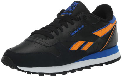 Picture of Reebok Unisex Classic Leather Sneaker, Black/Shocking Orange/Electric Cobalt, 6 US Men - Size: 7.5 Women/6 Men