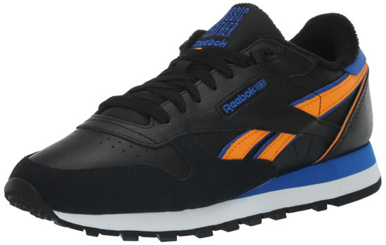 Picture of Reebok Unisex Classic Leather Sneaker, Black/Shocking Orange/Electric Cobalt, 6 US Men - Size: 7.5 Women/6 Men