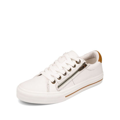 Picture of Taos Z Soul Women's Sneaker - Stylish Platform Sneaker with Removable Footbed, Arch Support, Premium Cushioning, Lace-Up Adjustability, and Easy Access Zipper White/Golden Tan 6 (M) US - Size: 6