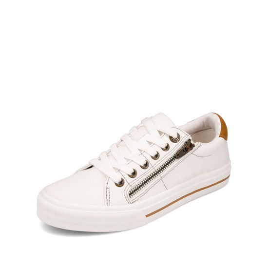 Picture of Taos Z Soul Women's Sneaker - Stylish Platform Sneaker with Removable Footbed, Arch Support, Premium Cushioning, Lace-Up Adjustability, and Easy Access Zipper White/Golden Tan 7.5 (W) US - Size: 7.5 Wide