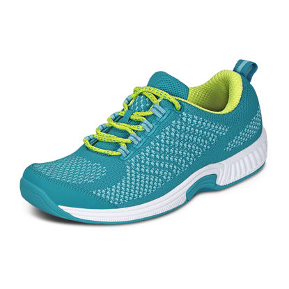 Picture of Orthofeet Women's Orthopedic Turquoise Knit Coral Sneakers, Size 10 - Size: 10