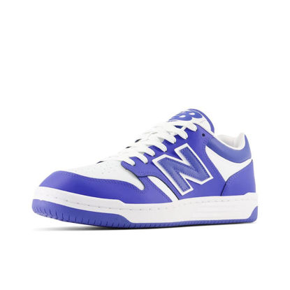 Picture of New Balance Unisex-Adult BB480 V1 Sneaker, White/Marine Blue, 4.5 - Size: 6 Wide Women/4.5 Men