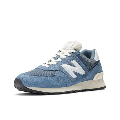Picture of New Balance Unisex 574 V2 Varsity Suede Sneaker, Vintage Indigo/White/Angora, 13 US Men - Size: 14.5 Wide Women/13 Men