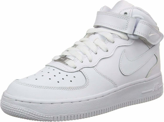 Picture of Nike Air Force 1 Mid (GS), Unisex Adults' Air Force 1 Trainers, White (White/White 113), 3 UK (35.5 EU) - Size: 3.5