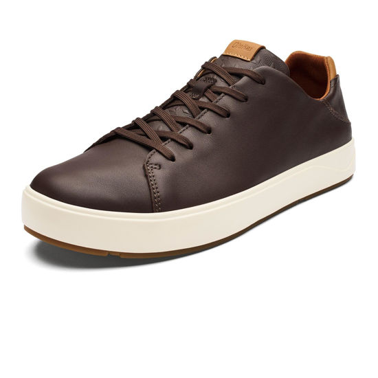 Picture of OLUKAI Lae'ahi Li 'Ili Men's Leather Sneakers, Supple Full-Grain Leather Shoes, Drop-in Heel & All Weather Rubber Soles, Dk Java/Dk Java, 15 - Size: 15