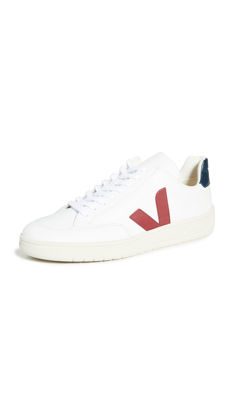 Picture of Veja Men's V-12 Leather Sneakers, Extra White/Marsala/Nautico, 11.5 Medium US - Size: 11.5