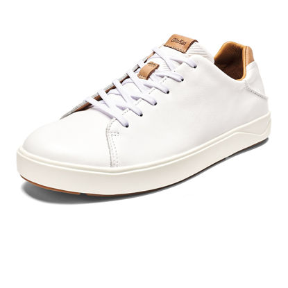 Picture of OLUKAI Lae'ahi Li 'ILI Men's Leather Sneakers, Supple Full-Grain Leather Shoes, Drop-in Heel & All Weather Rubber Soles, White/White, 9.5 - Size: 9.5