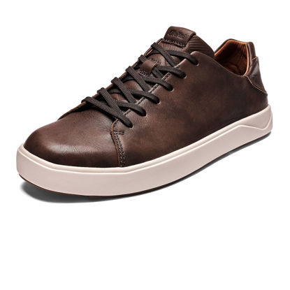 Picture of OLUKAI Lae'ahi Li 'ILI Men's Leather Sneakers, Supple Full-Grain Leather Shoes, Drop-in Heel & All Weather Rubber Soles, Dk Wood/Dk Wood, 10.5 - Size: 10.5