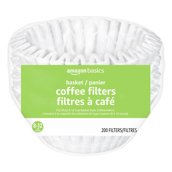 Picture of Amazon Basics Basket Coffee Filters for 8-12 Cup Coffee Makers, White, 200 Count