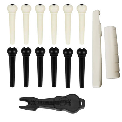 Picture of Viemior 12pcs Acoustic Guitar Bridge Pins, Guitar String Pins Pegs With Bridge Pin Puller Remover and Guitar Bridge Saddle Nut, Acoustic Guitar Replacement Parts and Accessories