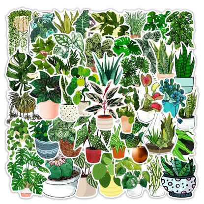 Picture of Gxizlba 50 Pcs Green Plants Stickers Potted Plant Floral Sticker for Laptops Water Bottles Flower Pots Vases Decorative Phone Book Guitar Vinyl Decals for Kids Teens Adults