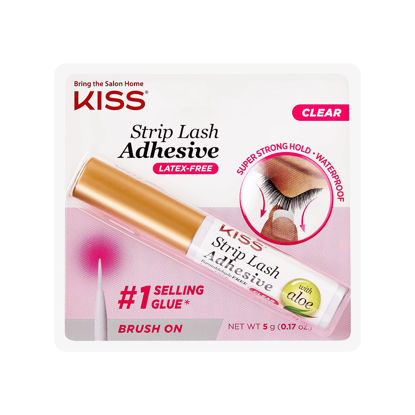 Picture of KISS Clear Strip Lash Adhesive With Aloe, Waterproof, Formaldehyde and Latex Free, Odor Free, Cruelty Free, Super Strong Hold Eyelash Glue with Brush Applicator, 0.17 Oz.
