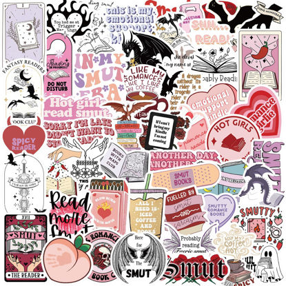 Picture of 50 PCS Book Stickers for Kindle, Smutty Bookish Sticker Pack for Readers Adult Spicy Booktok Vinyl Decals for Laptop Ebook Reader Water Bottle Girls Holographic Waterproof Smut Romance(Dirty)